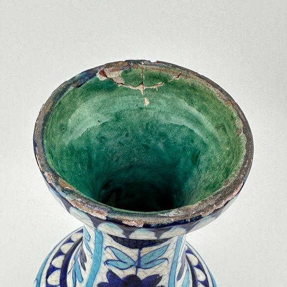Antique Handmade Hand Painted Glazed Terracotta Vase Iznic Pottery Blue 6.5" H - Picture 7 of 12